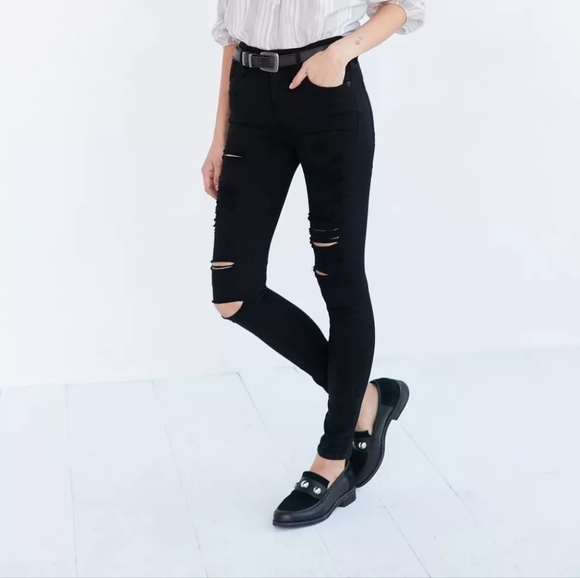 Agolde Los Angeles Black Distressed Skinny Jeans Size 31 - Picture 1 of 12